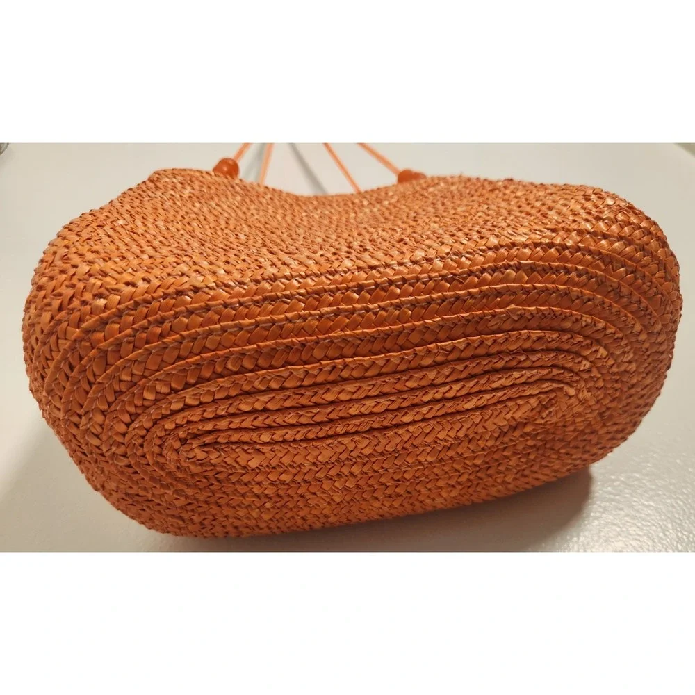 Madison Studio Orange Wheat‎ Straw Summer Beach Bucket Bag Vacation Resortwear